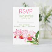 Pink Orchids Watercolor Wedding RSVP Kaartje (Staand voorkant)