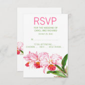 Pink Orchids Watercolor Wedding RSVP Kaartje (Voorkant / Achterkant)