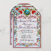 PINK ORIENTAL FLOWERS DAMASK MONOGRAM Blue Pearl Kaart (Voorkant / Achterkant)