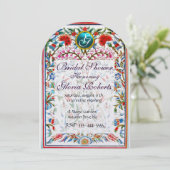 PINK ORIENTAL FLOWERS DAMASK MONOGRAM Blue Pearl Kaart (Staand voorkant)