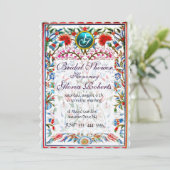 PINK ORIENTAL FLOWERS DAMASK MONOGRAM Blue Silver Kaart (Staand voorkant)