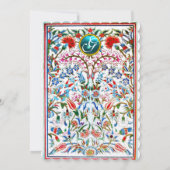 PINK ORIENTAL FLOWERS DAMASK MONOGRAM Blue Silver Kaart (Achterkant)