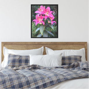 Pink Oriental Lilies Floral Canvas Afdruk