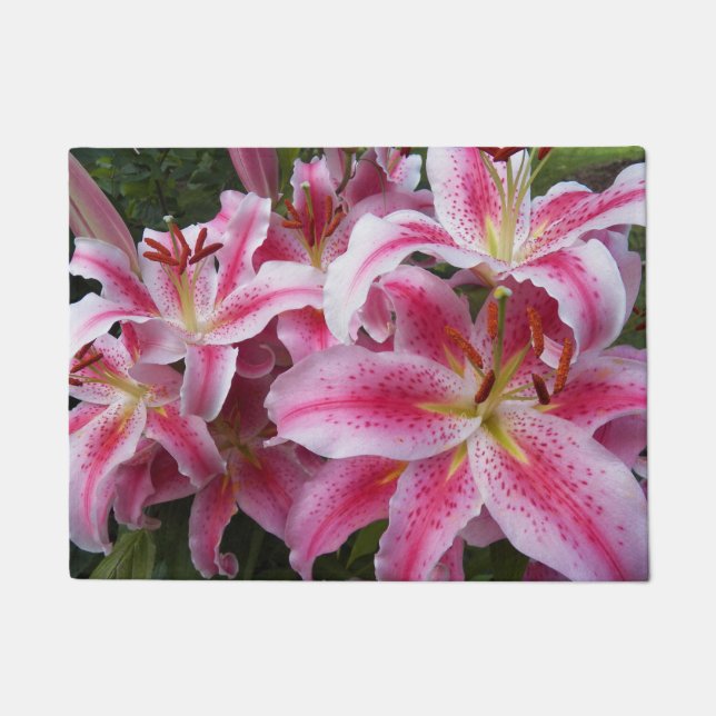 Pink Oriental Lilies Floral Deurmat (Voorkant)