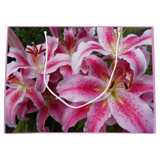 Pink Oriental Lilies Floral Groot Cadeauzakje (Voorkant)