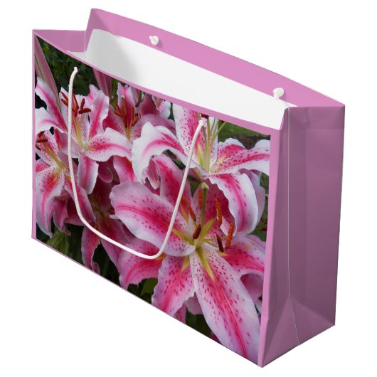 Pink Oriental Lilies Floral Groot Cadeauzakje (Voorkant Gekanteld)