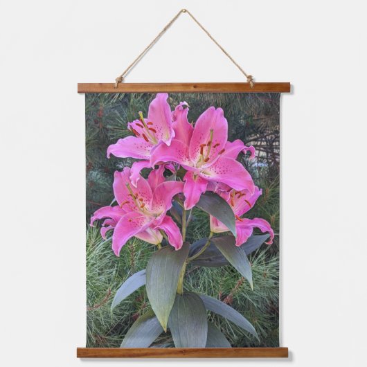 Pink Oriental Lilies Floral Hangend Wandkleed (Voorkant)