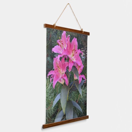 Pink Oriental Lilies Floral Hangend Wandkleed (Gebogen)
