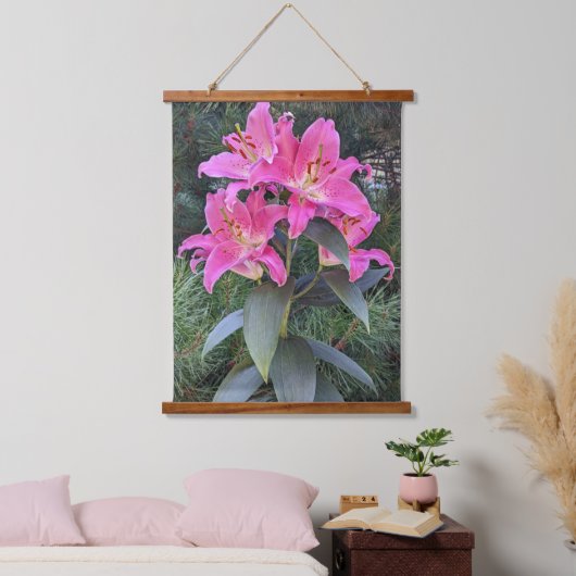 Pink Oriental Lilies Floral Hangend Wandkleed (Slaapkamer)