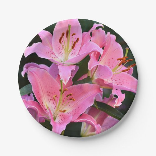 Pink Oriental Lilies Floral Papieren Bordje (Voorkant)
