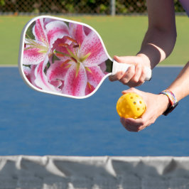 Pink Oriental Lilies Floral Pickleball Paddle