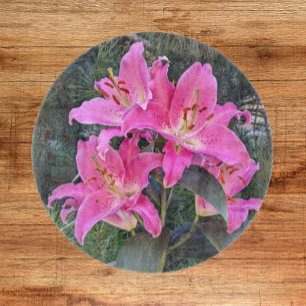Pink Oriental Lilies Floral Snijplank