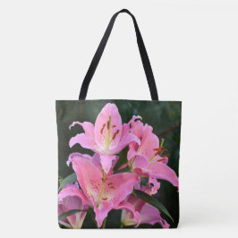Pink Oriental Lilies Floral Tote Bag
