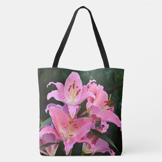 Pink Oriental Lilies Floral Tote Bag (Achterkant)