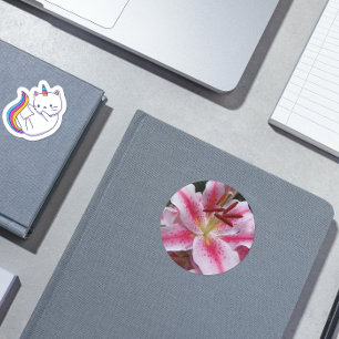 Pink Oriental Lily Floral Ronde Sticker