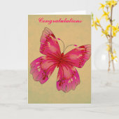 Pink Oriental  vlinder Gefeliciteerd Kaart (Gele Bloem)