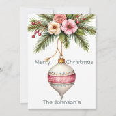 Pink Ornament Christmas Photo Feestdagenkaart (Voorkant)