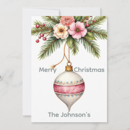 Pink Ornament Christmas Photo Feestdagenkaart