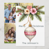 Pink Ornament Christmas Photo Feestdagenkaart (Voorkant / Achterkant)