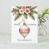 Pink Ornament Christmas Photo Feestdagenkaart (Staand voorkant)