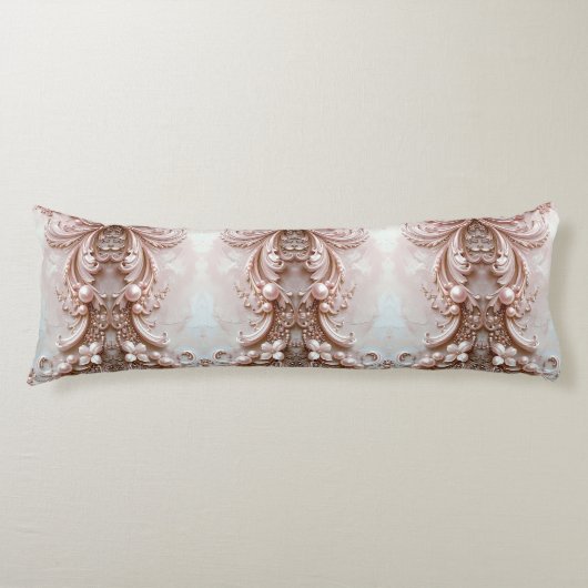 Pink Ornate Pearl and Floral Body Pillow Lichaamskussen (Voorkant)