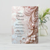 Pink Ornate Pearl and Floral Bridal Shower Kaart (Staand voorkant)