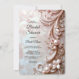 Pink Ornate Pearl and Floral Bridal Shower Kaart