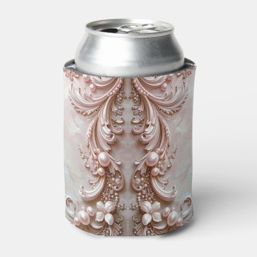 Pink Ornate Pearl and Floral Can Cooler (Blikje Voorkant)