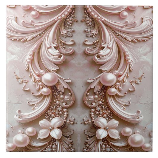Pink Ornate Pearl and Floral Ceramic Tile Tegeltje (Voorkant)
