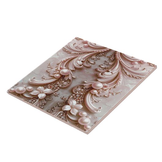 Pink Ornate Pearl and Floral Ceramic Tile Tegeltje (Zijkant)