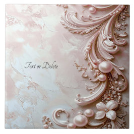 Pink Ornate Pearl and Floral Ceramic Tile Tegeltje