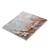 Pink Ornate Pearl and Floral Ceramic Tile Tegeltje (Zijkant)