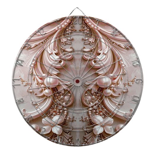 Pink Ornate Pearl and Floral Dartboard Dartbord (Voorkant)