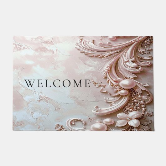 Pink Ornate Pearl and Floral Doormat Deurmat (Voorkant)