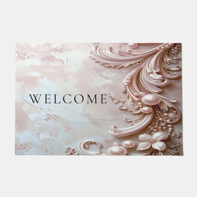 Pink Ornate Pearl and Floral Doormat Deurmat (Voorkant)