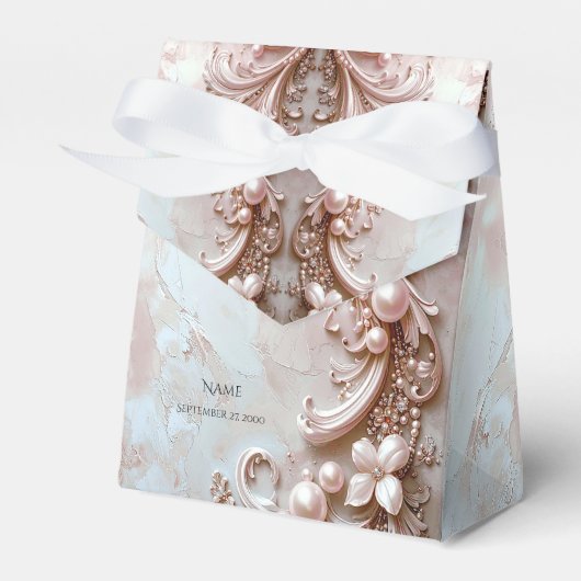 Pink Ornate Pearl and Floral Favor Box Bedankdoosjes (Voorkant Zijde)