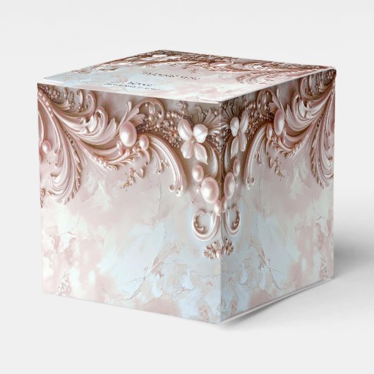 Pink Ornate Pearl and Floral Favor Box Bedankdoosjes (Voorkant Zijde)