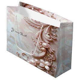Pink Ornate Pearl and Floral Gift Bag Groot Cadeauzakje