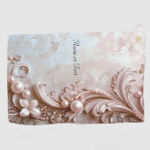 Pink Ornate Pearl and Floral Golf Towel Golfhanddoek (Horizontaal)