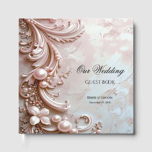 Pink Ornate Pearl and Floral Guest Book Gastenboek (Voorkant)