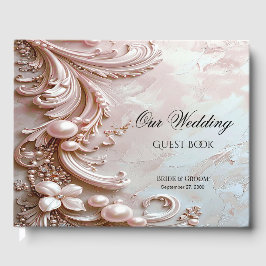 Pink Ornate Pearl and Floral Guest Book Gastenboek