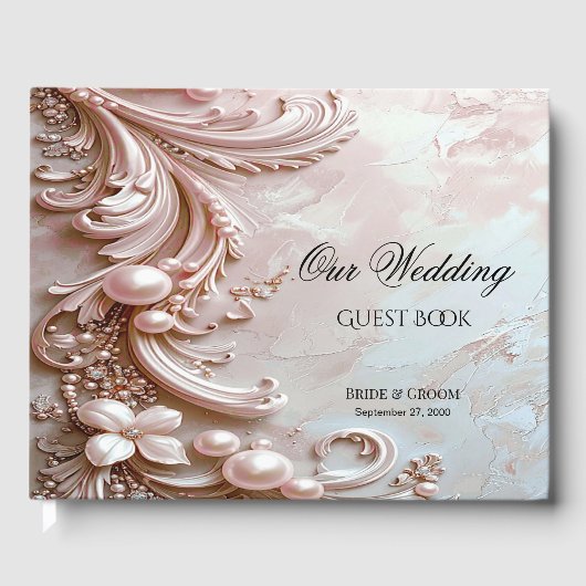 Pink Ornate Pearl and Floral Guest Book Gastenboek (Voorkant)
