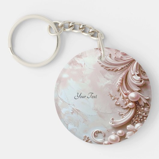 Pink Ornate Pearl and Floral Keychain (Voorkant)