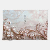 Pink Ornate Pearl and Floral Kitchen Towel Theedoek (Horizontaal)