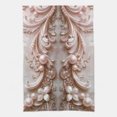 Pink Ornate Pearl and Floral Kitchen Towel Theedoek (Verticaal)