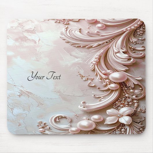 Pink Ornate Pearl and Floral Mousepad Muismat (Voorkant)