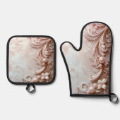 Pink Ornate Pearl and Floral Ovenwant & Pannenlap Set (Voorkant)