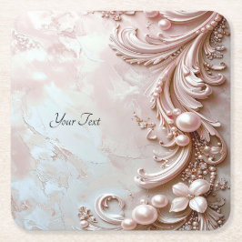 Pink Ornate Pearl and Floral Paper Coaster Kartonnen Onderzetters