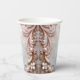 Pink Ornate Pearl and Floral Paper Cups Papieren Bekers
