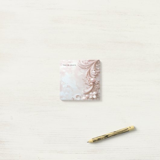 Pink Ornate Pearl and Floral Post it Notes (Op bureau)